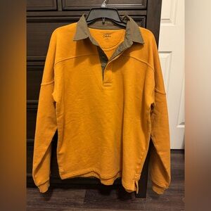 Cabela's mustard yellow and beige four-button pullover sweater